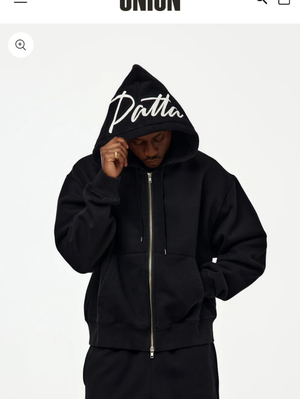 Patta SS26 Black Cotton Classic Heavyweight Zippered Embroidered Hoodie XL